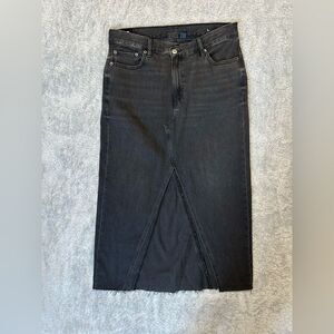 AE American Eagle 90’s Black Denim Maxi Skirt with Raw Hem Slit Sz 12